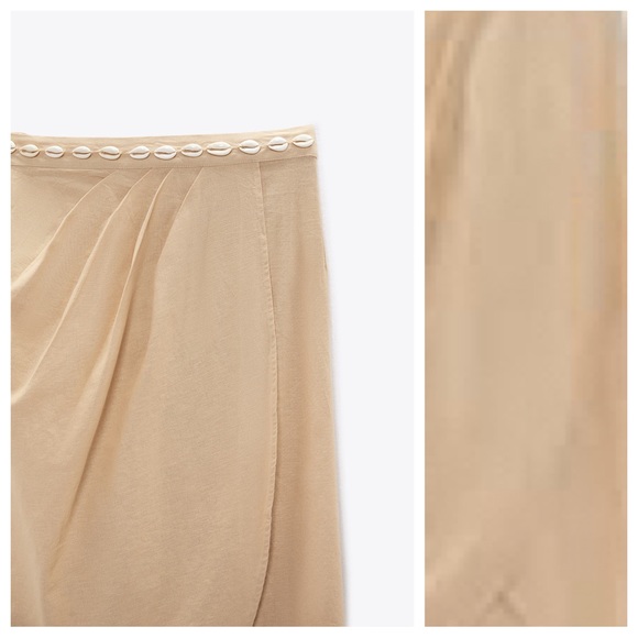 NWT. Zara Beige Seashell Detailing High-Waist Midi Skirt with Slit. Size S. - Picture 4 of 9
